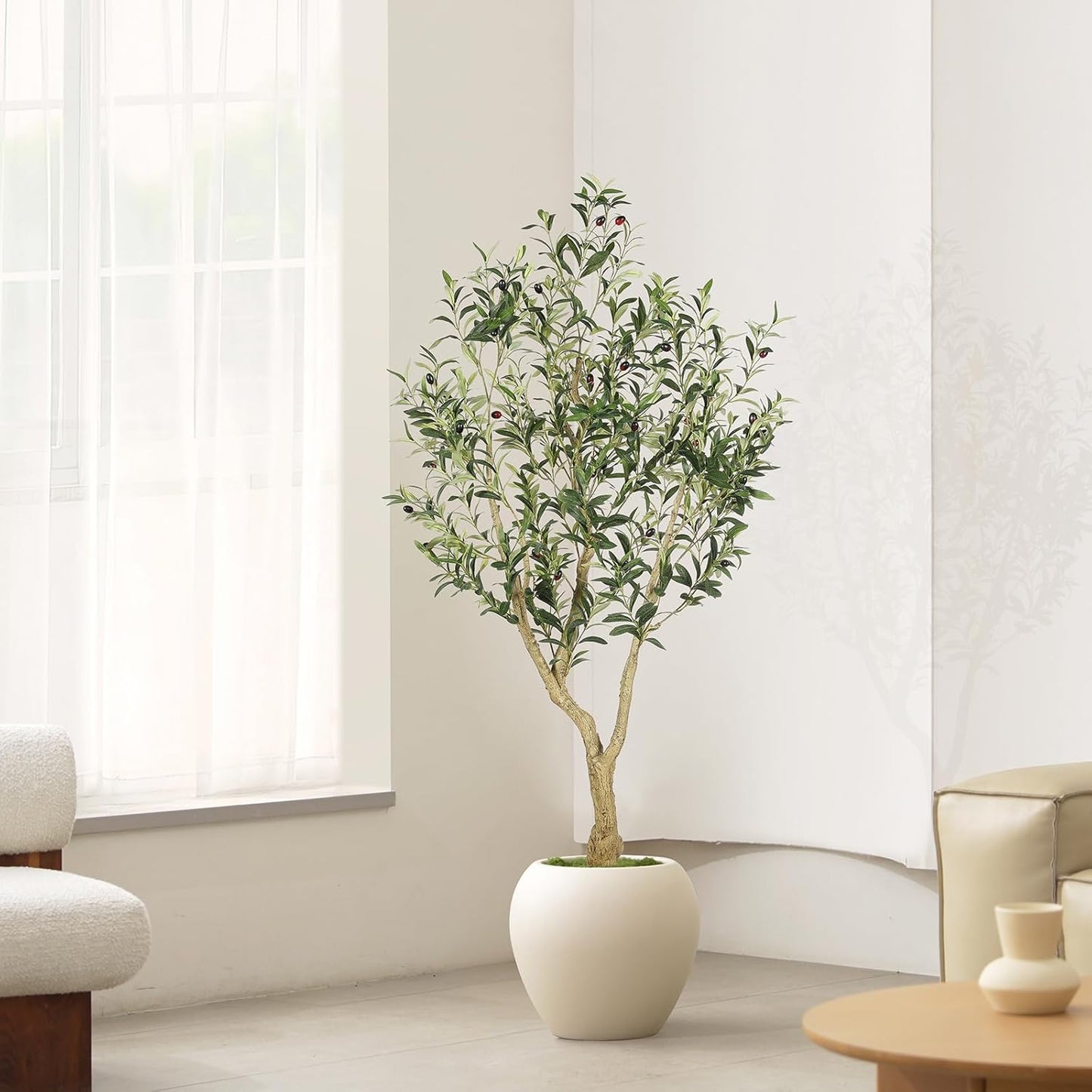 LYERSE Olive Trees Artificial Indoor - Faux Olive Tree 7ft with Large Olive Branches and Lifelike Fruits - Fake Olive Tree for Modern Home Office House Living Room Decor
