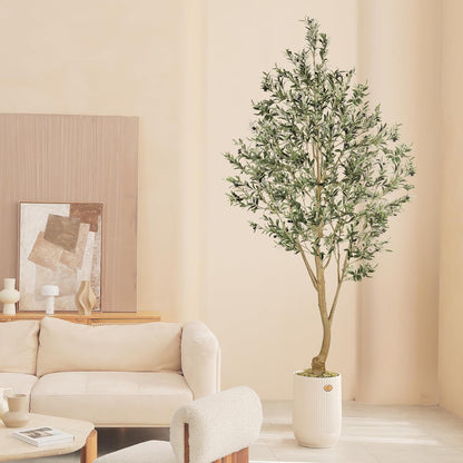 Realead Faux Olive Tree 7ft - Realistic Tall Olive Trees Artificial Indoor - Large Fake Olive Tree with Natural Wood Trunk and Lifelike Leaves - Artificial Olive Tree for Home Office Decor