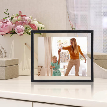Trwcrt 4x6 Floating Picture Frames Set of 4, Double Glass Photo Frame Display up to 6 x 8 Photos for Desktop or Wall Hanging, Black
