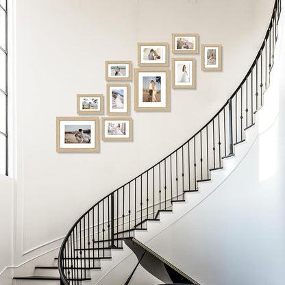 Povrgive Picture Frames, Made of Real Glass and Wooden Frame, Gallery Photo Frames Set of 10 for Collage Wall Decor, Multi Sizes Including 8x10, 5x7, 4x6 for Mounting or Tabletop Display, Wood