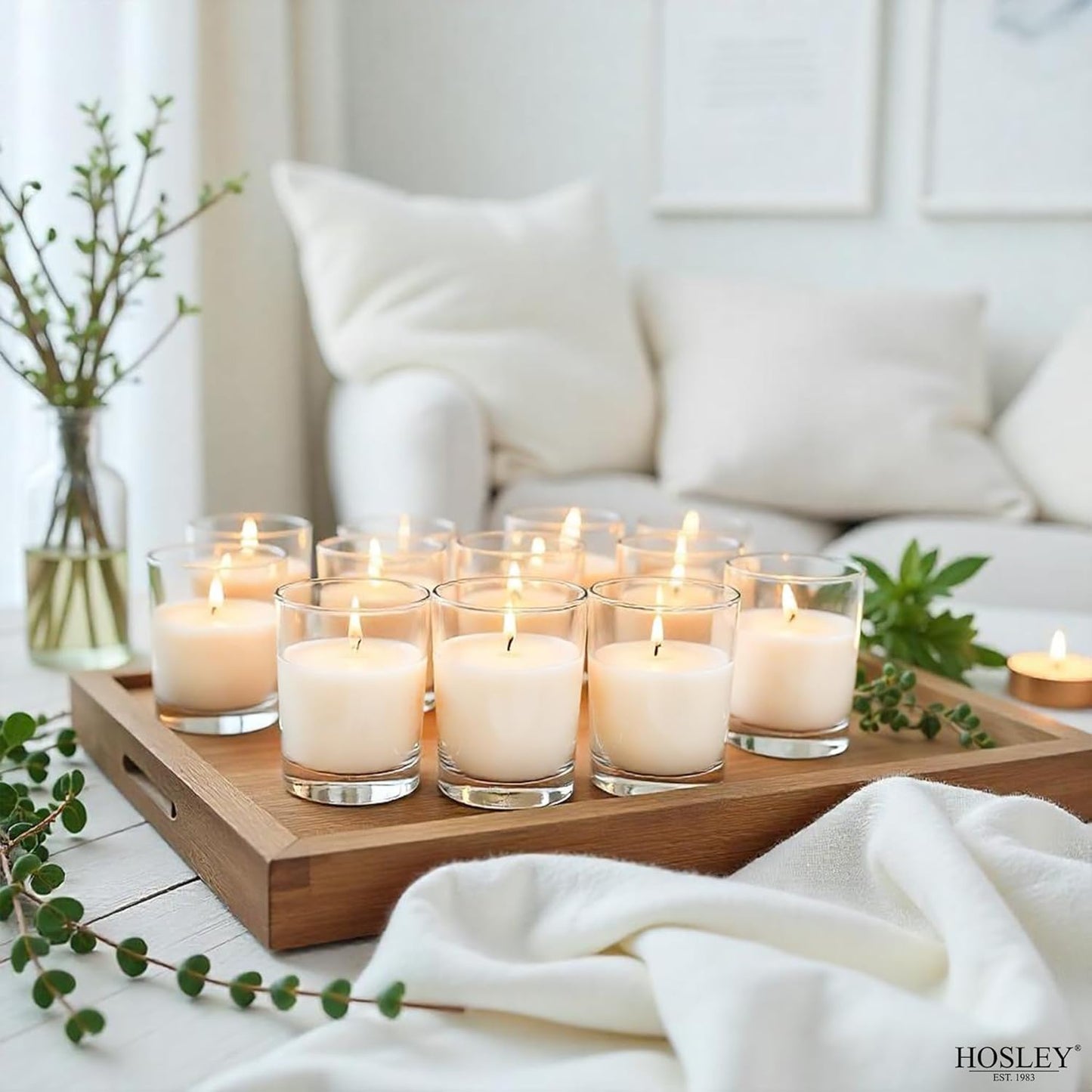 48-Pack Clear Glass Votive Candles – 10–12 Hour Long Burn, Unscented, Ivory, Bulk Set for Weddings, Events & Table Centerpieces – Hosley