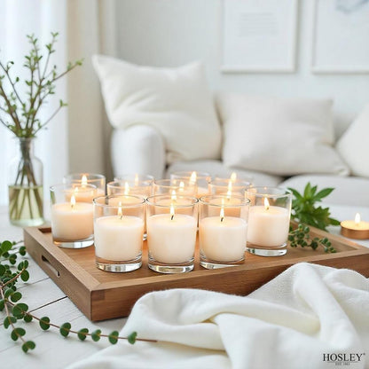 48-Pack Clear Glass Votive Candles – 10–12 Hour Long Burn, Unscented, Ivory, Bulk Set for Weddings, Events & Table Centerpieces – Hosley