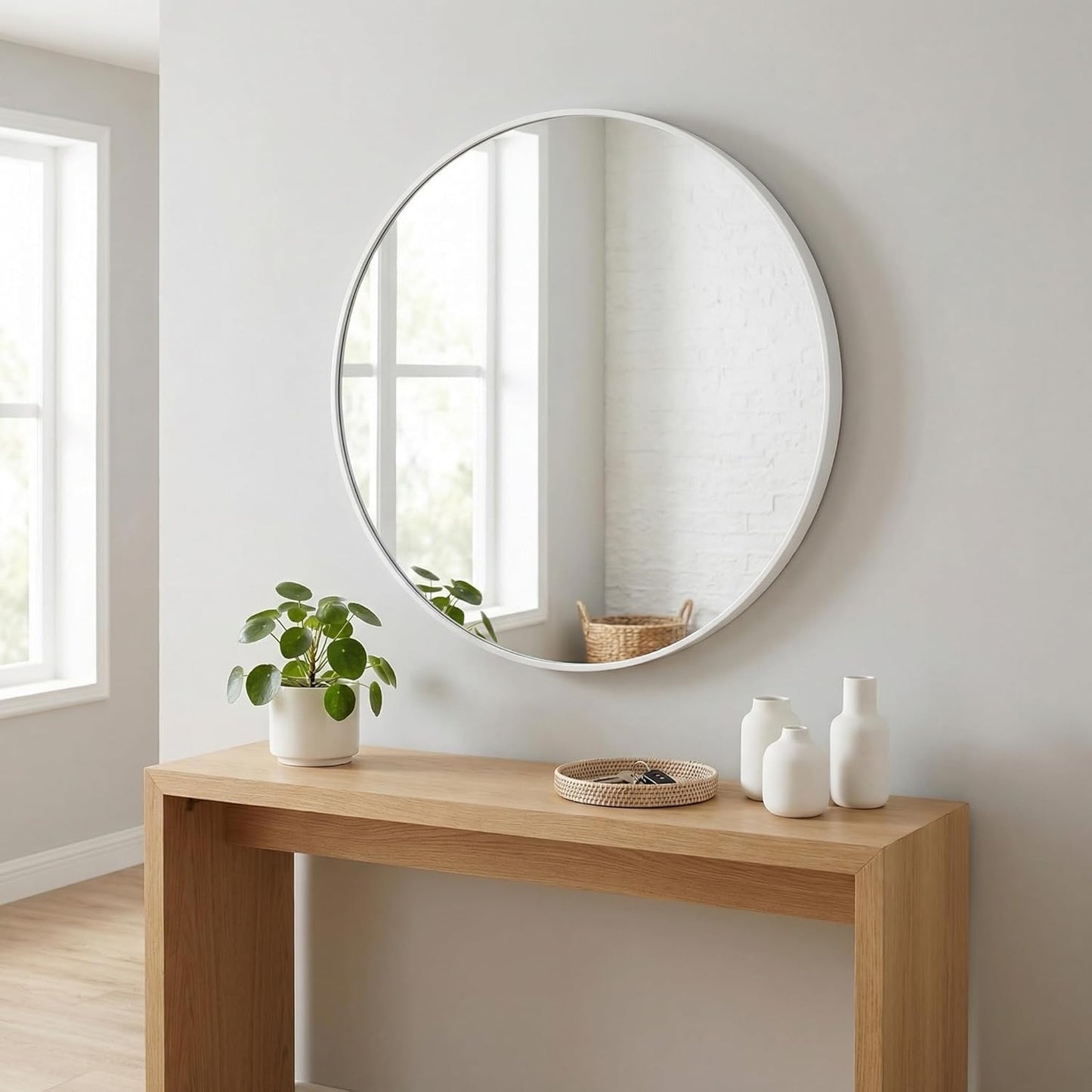HARRITPURE Round Mirror 30 Black Wall Mounted Circle Mirrors Vanity Mirror with Brushed Aluminum Alloy Frame Modern Decoration for Bathroom, Living Room, Vanity, Bedroom, Entryway