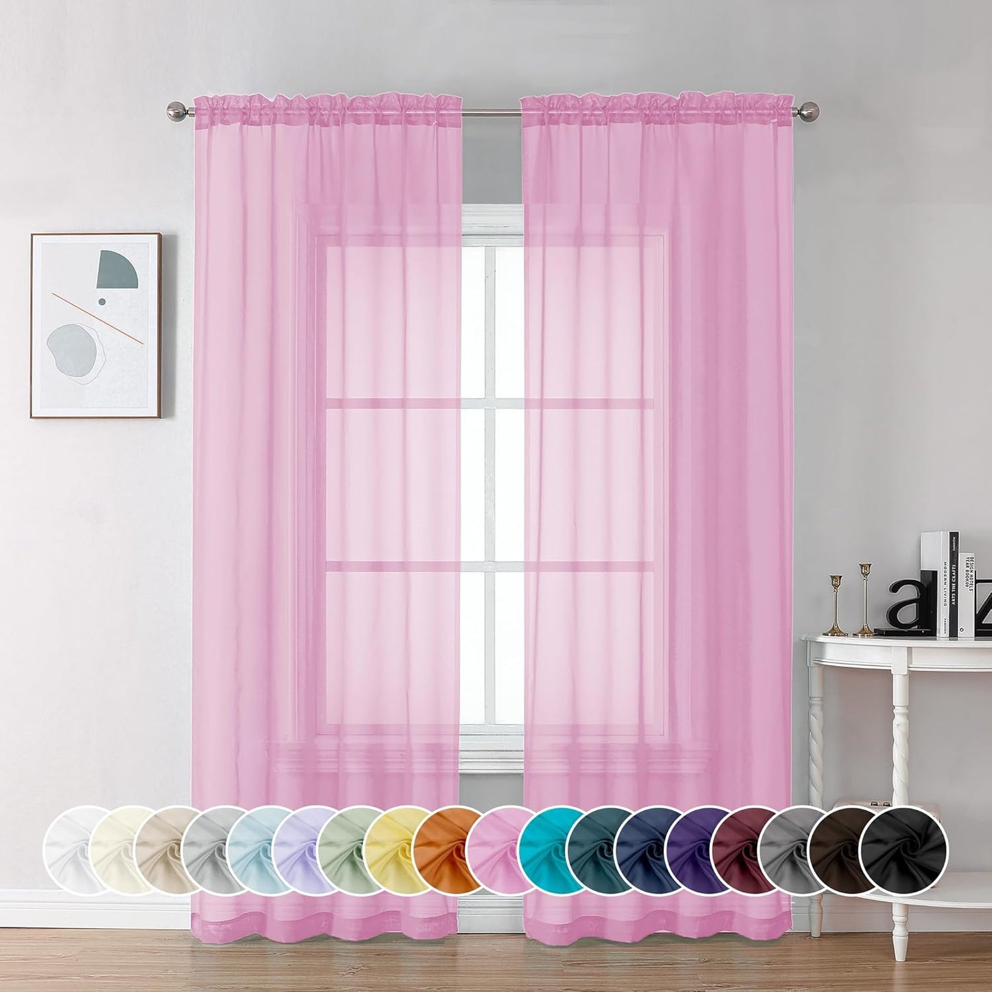 Chyhomenyc Sheer White Valances for Windows 2 Pack, Small Window Curtains for Living Room Bathroom Cafe Laundry Basement, Modern Top Dual Rod Pocket Voile Curtain, 42W x 14L inches, White - Colors A