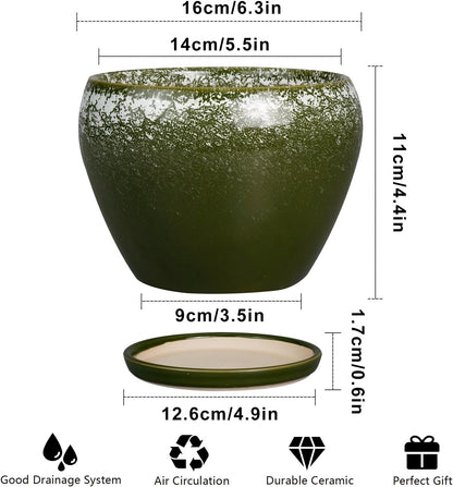 Ceramic Modern Glaze Succulent Planter Pot with Drainage Hole and Saucer 6 Inch Round Flower Plant Pot for Indoor Outdoor Herb Snake Plants