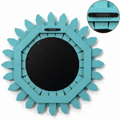 Honiway Wall Mirror Decorative 12 inch Rustic Wood Mirror Sunburst Boho Mirror for Entryway Bedroom Living Room Bathroom House Warming Gifts New Home Essential Carbonized Black