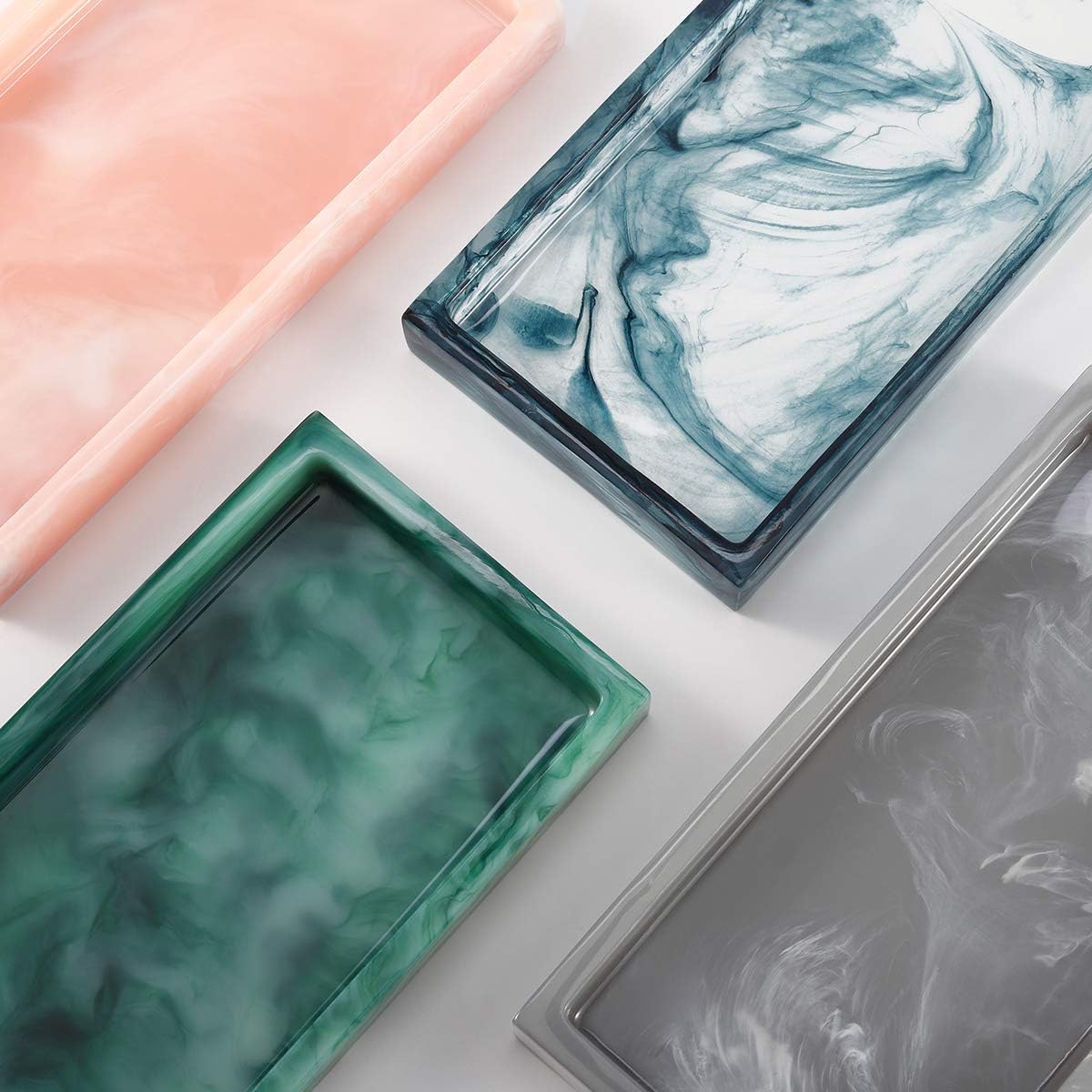 Luxspire Bathroom Vanity Tray, 8 x 4 inch Resin Kitchen Sink Tray for Soap Dispenser Bathroom Countertop Organizer Plate Holder for Perfume Soap Towel Bathroom Accessories, Mini, White Marble