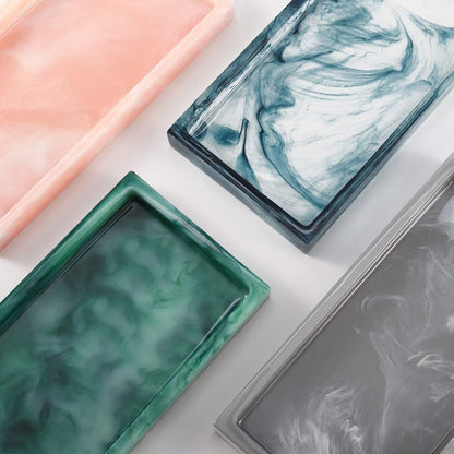 Luxspire Bathroom Vanity Tray, 8 x 4 inch Resin Kitchen Sink Tray for Soap Dispenser Bathroom Countertop Organizer Plate Holder for Perfume Soap Towel Bathroom Accessories, Mini, White Marble