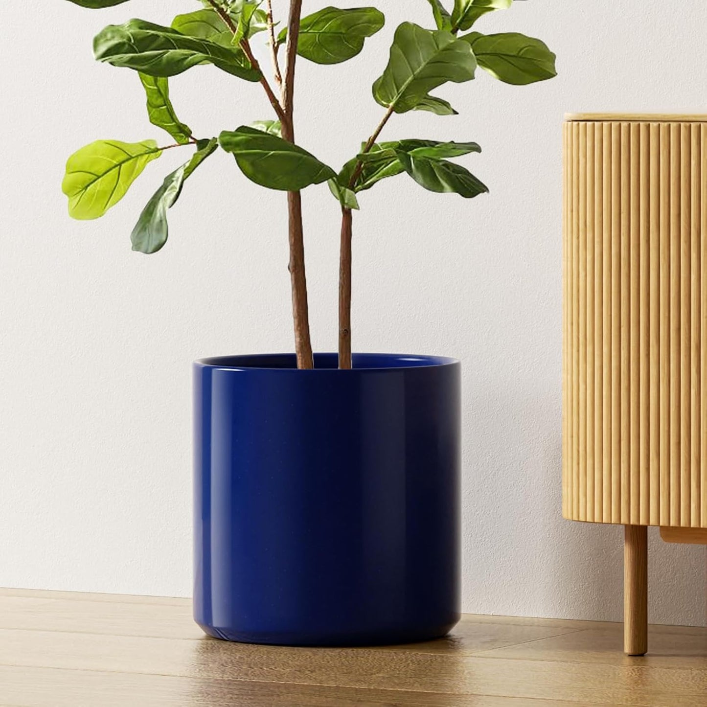 LE TAUCI 12 Inch Pot for Plants, Ceramic Planters for Indoor Plants, Mid-Century Modern Cylinder Flower Pots with Drainage Hole, Fits Fiddle Leaf Fig & Monstera, Home Decor, White