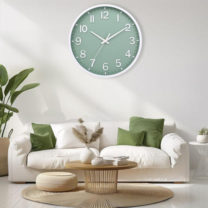 Wall Clocks Battery Operated 8 inch Modern Wall Clock,Silent Non Ticking Wall Clock for Living Room Bedroom Kitchen Office Classroom Decor (Green White)