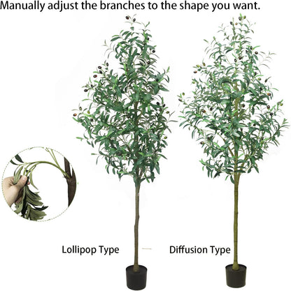 Olive Trees Artificial Indoor 6ft - Artificial Plants Indoor with Silk Leaves & Resin Trunk, Fake Olive Trees for Home Decor, Faux Trees with Black Pot, Large Artificial Trees Indoor Outdoor