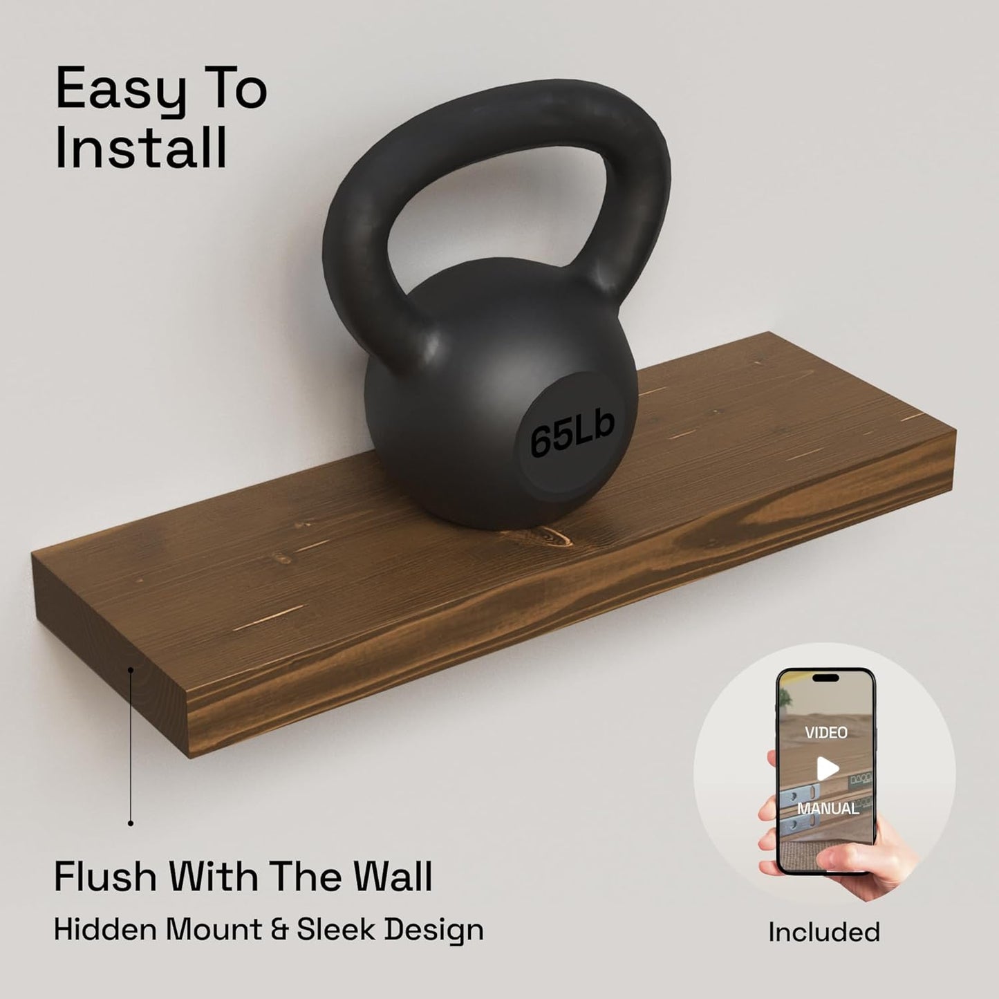BAOBAB WORKSHOP Wood Floating Shelves for Wall Mounted, 16 inch Walnut Floating Shelf for Bathroom, Solid Wooden Wall Shelves for Kitchen Bedroom Farmhouse, Walnut Finish, 16 x 6.7, Set of 2