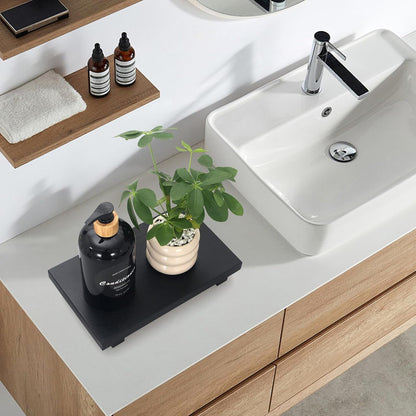 Wooden Pedestal Stand Black Bathroom Counter Organizer Tray Decor Farmhouse Wood Risers Small Hand Soap Dish Dispenser Holder for Kitchen Sink Modern Bathroom Vanity Accessories Decorative Tray