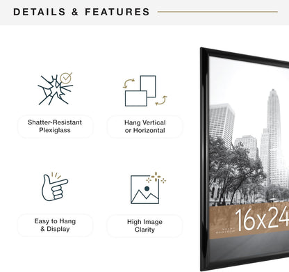 MCS Trendsetter 24x36 Poster Frame Black High-Gloss, Vertical & Horizontal Wall Hanging Large Picture Frame for Photos, Posters & Art Prints (1-Pack)