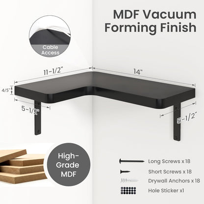 Venusmiles Corner Floating Shelves Set of 4, Wall Mounted L-Shaped Storage - Maximize Unused Corner Space in Bathroom, Kitchen, Bedroom, Office, Dark Carbonized