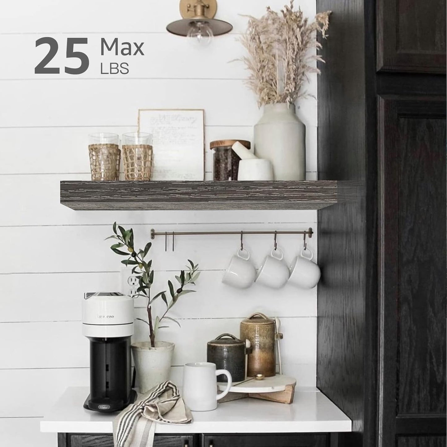 QEEIG Floating Shelves for Wall Bathroom Shelf Bedroom Kitchen Living Room Hanging Book Shelves Small Farmhouse Decor 16 inch Set of 3, Rustic Brown (015-BN3)