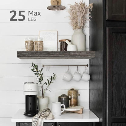 QEEIG Floating Shelves for Wall Bathroom Shelf Bedroom Kitchen Living Room Hanging Book Shelves Small Farmhouse Decor 16 inch Set of 3, Rustic Brown (015-BN3)