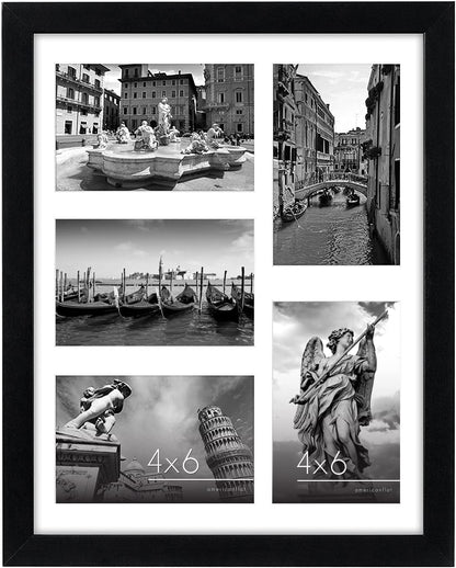 Americanflat 4x6 Collage Picture Frame with Shatter-Resistant Glass - Fits Five 4x6 Photos or Use as One 11x14 Picture Frame - Signature Collection - Collage Frames for Wall Display - Black