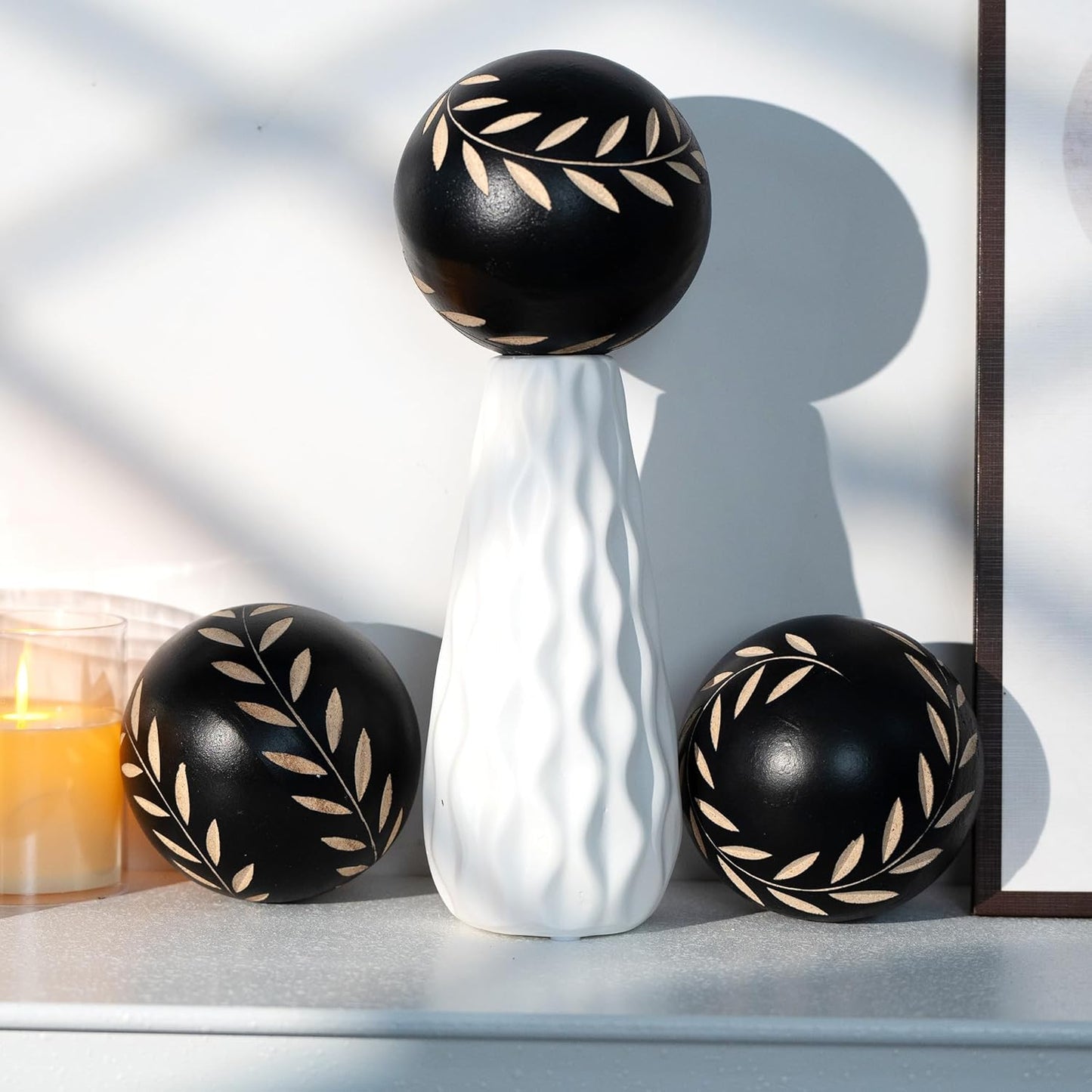 Set of 6 Decorative Orbs for Bowls and Vases - Circle Pattern - Resin Round Sphere Balls for Living, Dining Room Coffee Table Centerpiece Home Decor