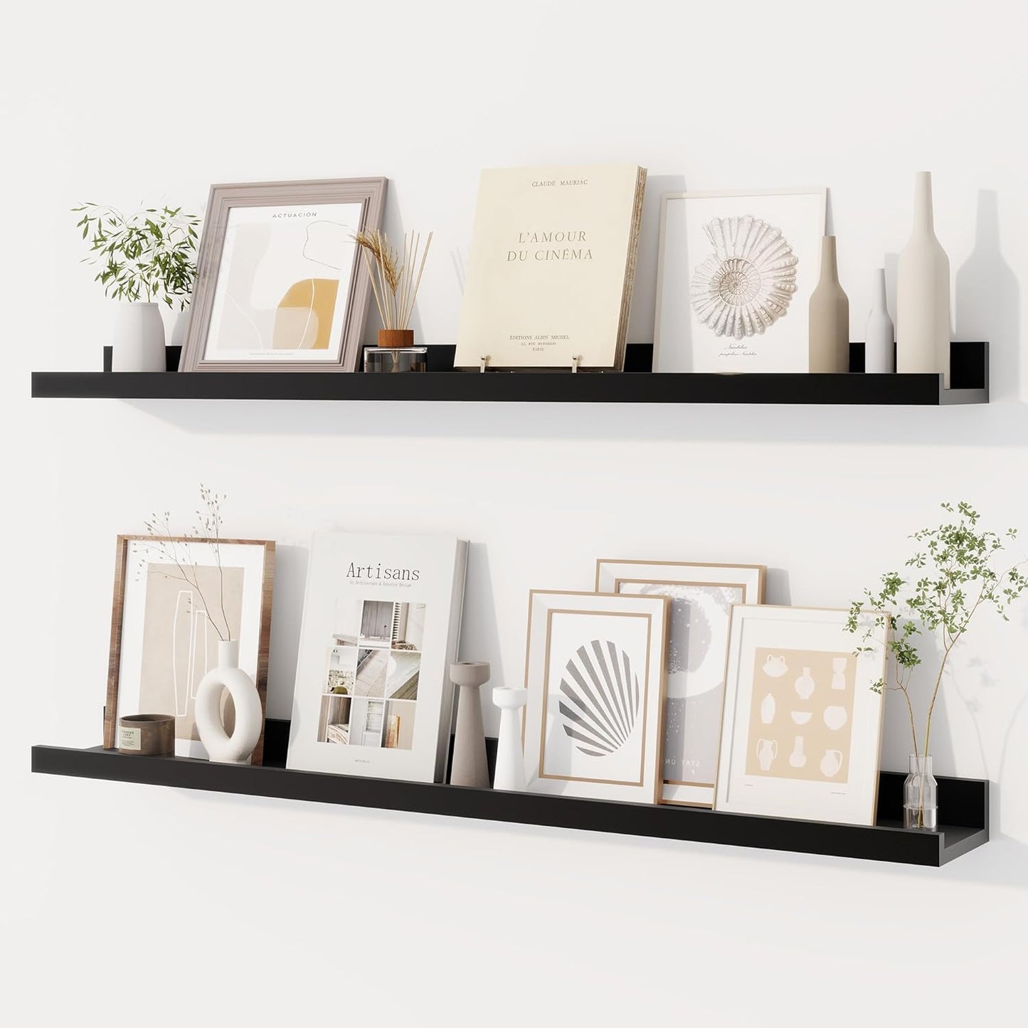 Dreamland Picture Ledge Shelf for Wall, Floating Shelves Set of 2, 48 Inch Long Floating Shelves with Lip for Living Room, Bedroom, Bathroom, Kitchen, White
