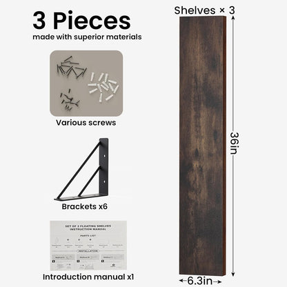 BAYKA Wall Mounted Floating Shelves, Wood Floating Wall Shelf for Books & Decor, Small Space-Saving Display & Organizer（Black，Set of 3）