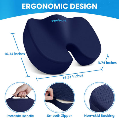 TushGuard Seat Cushion for Office Chair Memory Foam Non-Slip Cushion Back, Relief Chair Pad, Butt Pillow for Office Chair, Car, Computer Desk, Black