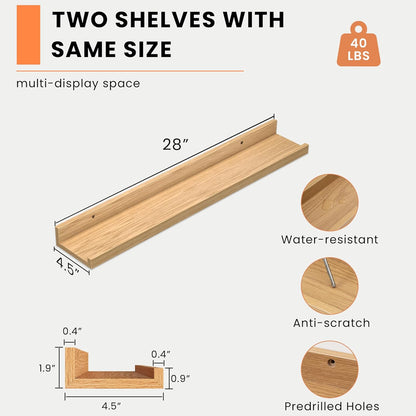 Heimlove Picture Ledge Shelf, Floating Shelves Set of 2, 24 Inches Picture Shelf for Wall with Ledge, Kids Bookshelf Wall Mounted for Living Room Bedroom Decor Books Photo Frames - White