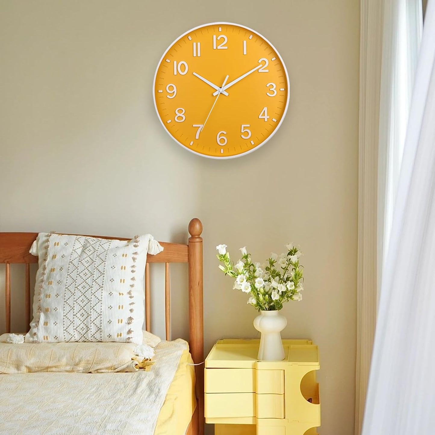 HZDHCLH Wall Clocks Battery Operated,12 inch Silent Non Ticking Modern Wall Clock for Living Room Bedroom Kitchen Office Classroom Decor (Olive Green and Gold)