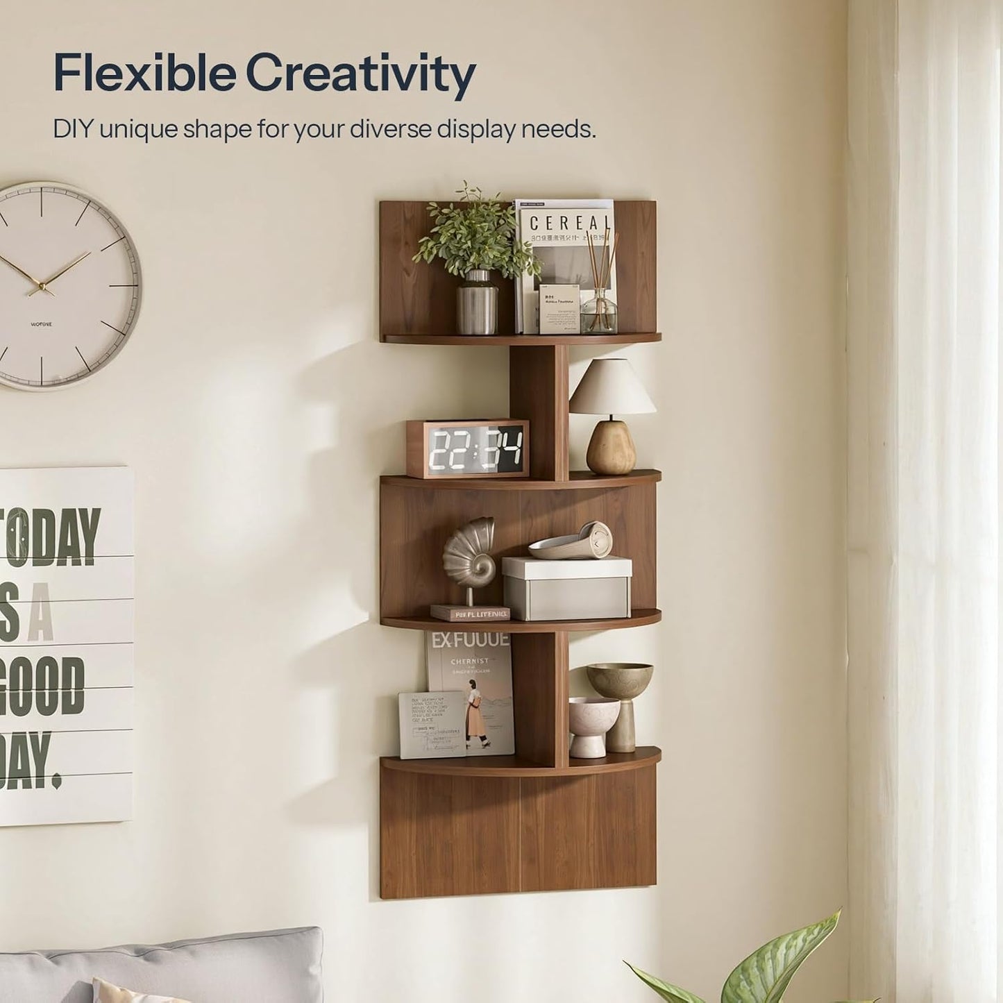 HOOBRO Corner Shelf Wall-Mounted, Set of 2 Floating Corner Shelves for Wall, 4-Tier Corner Bookshelves for Living Room, Bedroom, Bathroom, Home Office, Black BK25BJP201