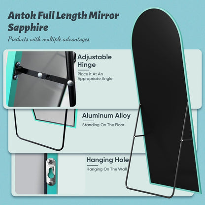 Antok 71" x28” Arched Full Length Floor Mirror, Black Aluminum Frame, Free Standing/Wall Mount/Leaning for Bedroom, Living Room, Dressing Room