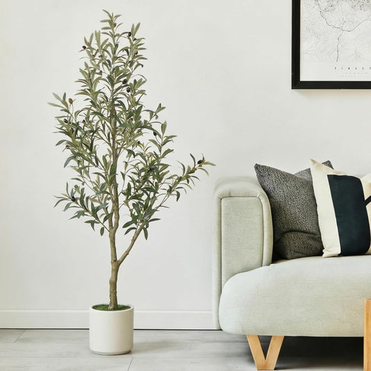 Faux Olive Tree, 5FT Artificial Olive Trees with Lifelike Olive Branches and Fruits, Fake Floor Plants with Pot for Indoor Home Office Living Room Outdoor Decor