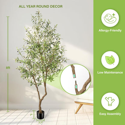 FEELEAD 7ft Faux Olive Tree - Fake Potted Olive Silk Tree with Planter Natural Olive Branches and Realistic Leaves Artificial Tree for Home House Office Decor Indoor