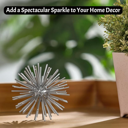 Metal Decorative Starburst Ball, 6 Inch Gold Sphere Decor, Spiky Star Burst Tabletop Sculpture, Mid-Century Modern Metal Spike Ball for Home, Living Room, Office & Shelf Decor