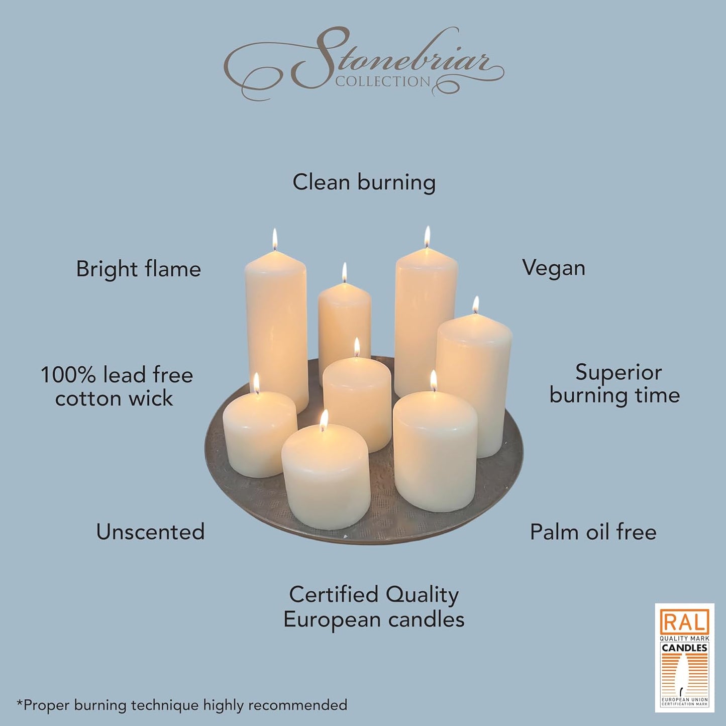 Stonebriar Unscented Pillar Candles – 65 Hour Burn Time, Long-Lasting Wax Candles for Weddings, Holidays, Home Décor & Special Events, Pack of 6, Ivory, 3" x 6"