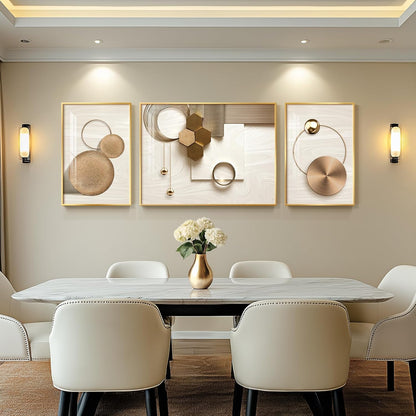 Framed Modern Luxury Gold Wall Art, Set of 3 Piece Contemporary Paintings Artwork for Walls, Golden Prints Pictures with Gold Frame, Wall Decor for Living Room, Hallway, Bedroom, Office 16x24 Inch