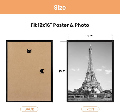 upsimples 18x24 Picture Frame Black 3 Pack, Scratch-Proof Poster Frames 18 x 24 for Photo Gallery - Slide-In Strips, Horizontal or Vertical Wall Mounting