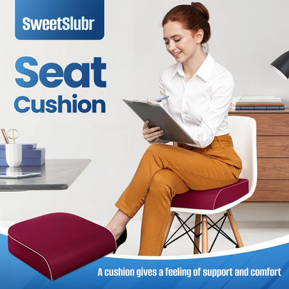 SweetSlubr Seat Cushion for Tailbone Pain Relief, Office Chair Cushion, Memory Foam Large Cushion with Non-Slip Cover for Soft Support at Office Chair, Car Seat, Airplane, Floor Pillow, Black/Large