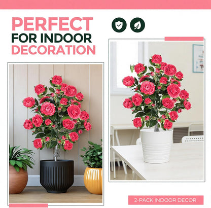 Lunmon 2 Pack 3ft Artificial Camellia Plants Tree 36" Faux Camellia Flower with Spike UV Resistant Realistic Fake Floral Blooming Bush for Indoor Outdoor Front Door Porch Backyard Garden, Purple