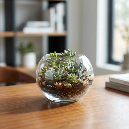 WGV Bowl Glass Vase, Diameter 6", Height 4.5", Open Width 4", (Multiple Sizes Choices) Clear Bubble Planter Terrarium Fish Bowl for Wedding Event Home Decor, 1 Piece (VBW0006A)