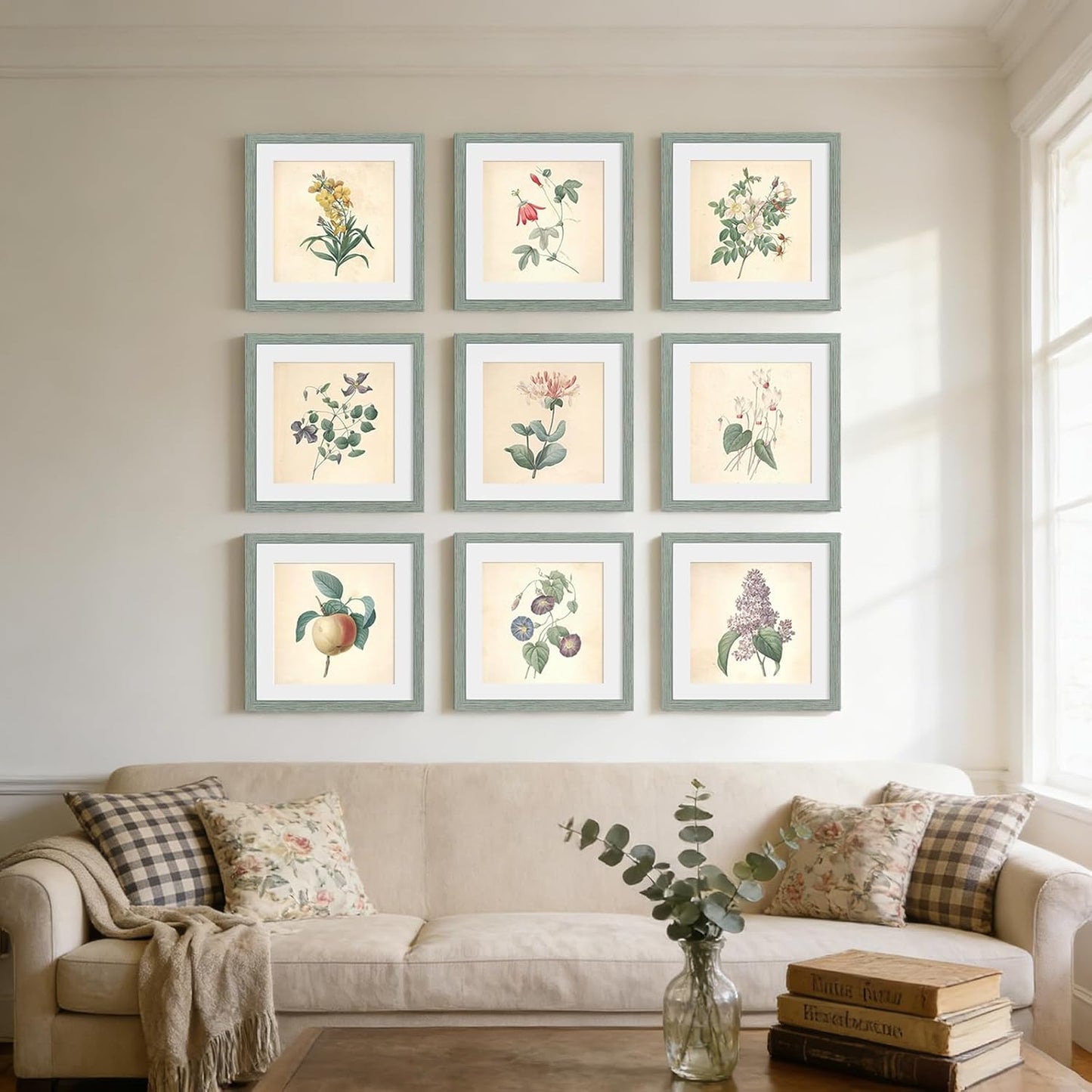 12x12 Picture Frame Set of 9, Display Pictures 8x8 with Mat or 12x12 without Mat, Multi Collage Gallery Square Photo Frames for Wall or Tabletop, Black