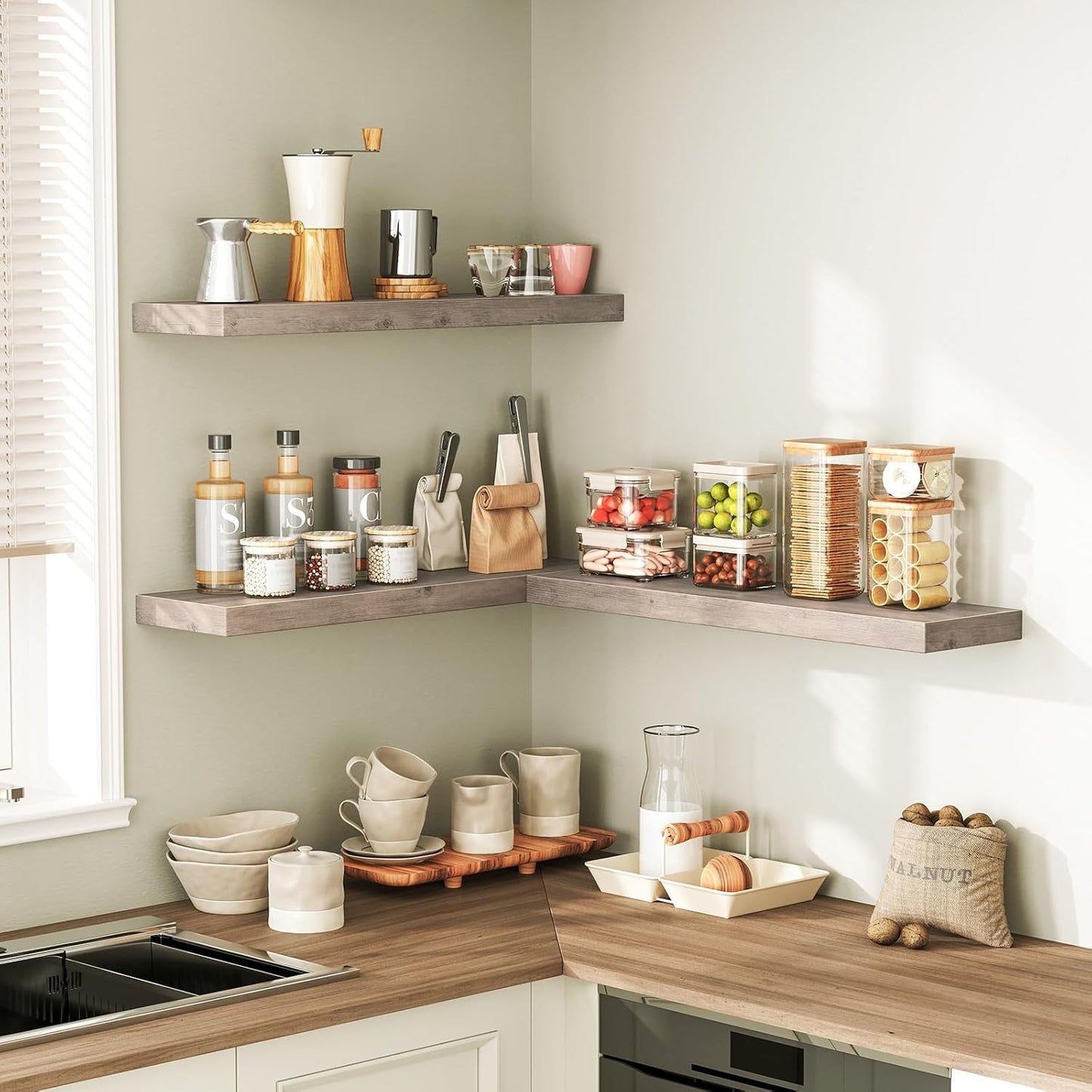 RALGEND Floating Shelves for Wall, 1.5" Thick Wall Shelf Set of 3 with Invisible Brackets, L31.5 x W7.9 Hanging Shelves Farmhouse Home Decor for Bathroom, Living Room, Bedroom, Rustic Brown 8301BJP3BF
