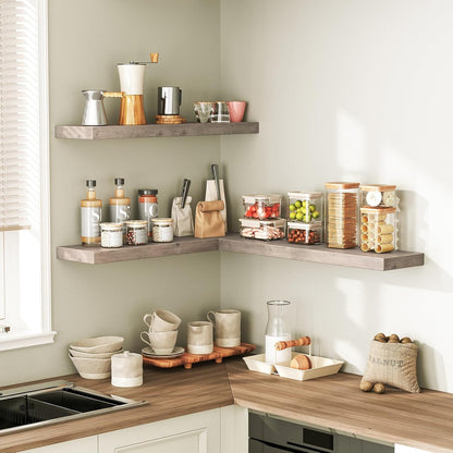 RALGEND Floating Shelves for Wall, 1.5" Thick Wall Shelf Set of 3 with Invisible Brackets, L31.5 x W7.9 Hanging Shelves Farmhouse Home Decor for Bathroom, Living Room, Bedroom, Rustic Brown 8301BJP3BF