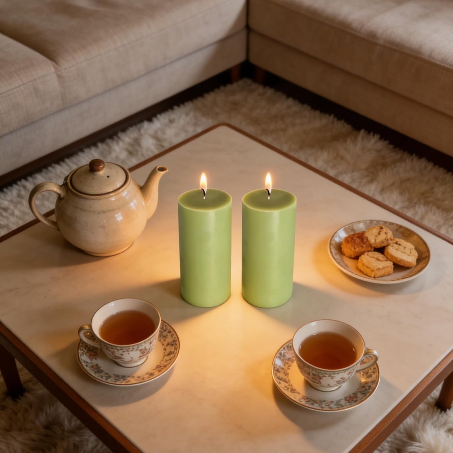2 Pack 3x6 Inch Sage Green Unscented Pillar Candles - 70 Hour Long Burning Dripless Smokeless Candles for Home Decor Weddings Festivals Spa Meditation