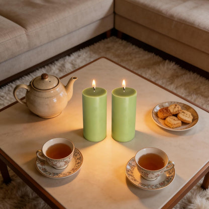 2 Pack 3x6 Inch Sage Green Unscented Pillar Candles - 70 Hour Long Burning Dripless Smokeless Candles for Home Decor Weddings Festivals Spa Meditation