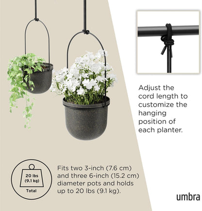 Umbra Triflora Hanging Planter for Window, Indoor Herb Garden, Set of 3, White/Black