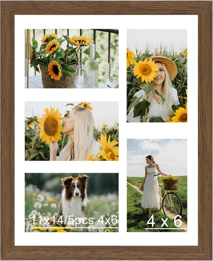 JCJMY 11x14 Picture Frame, 4x6 Collage Picture Frame, Display 5 Pcs 4x6 Photos or 11x14 Picture, Five Opening 4x6 Collage Frame for Wall Hanging, Lightweight 4 x 6 Multi Pictures Frame, Black