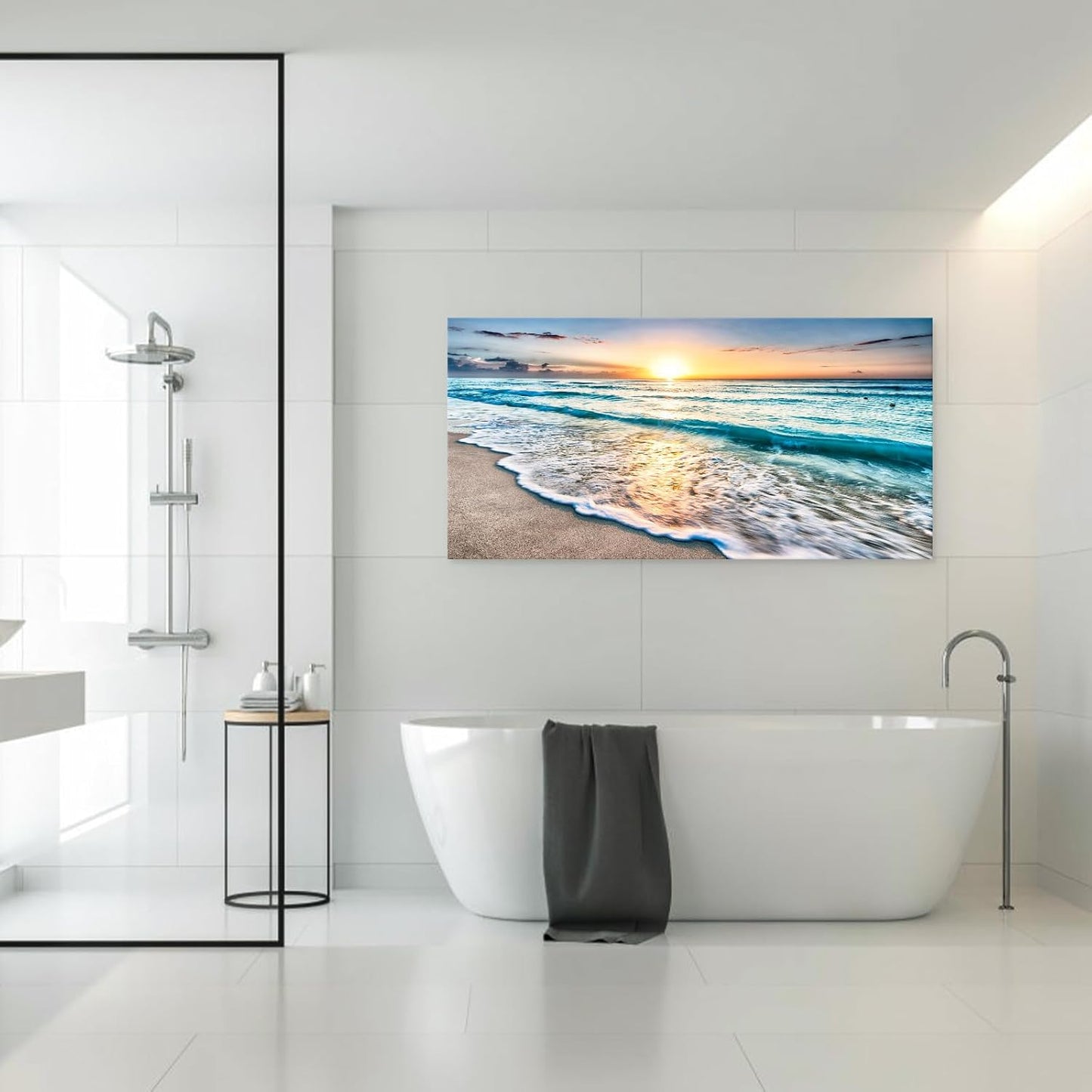 Baisuart S02250 Canvas Prints Wall Art Beach Sunset Ocean Waves Nature Pictures Stretched Canvas Wooden Framed for living Room Bedroom and Office