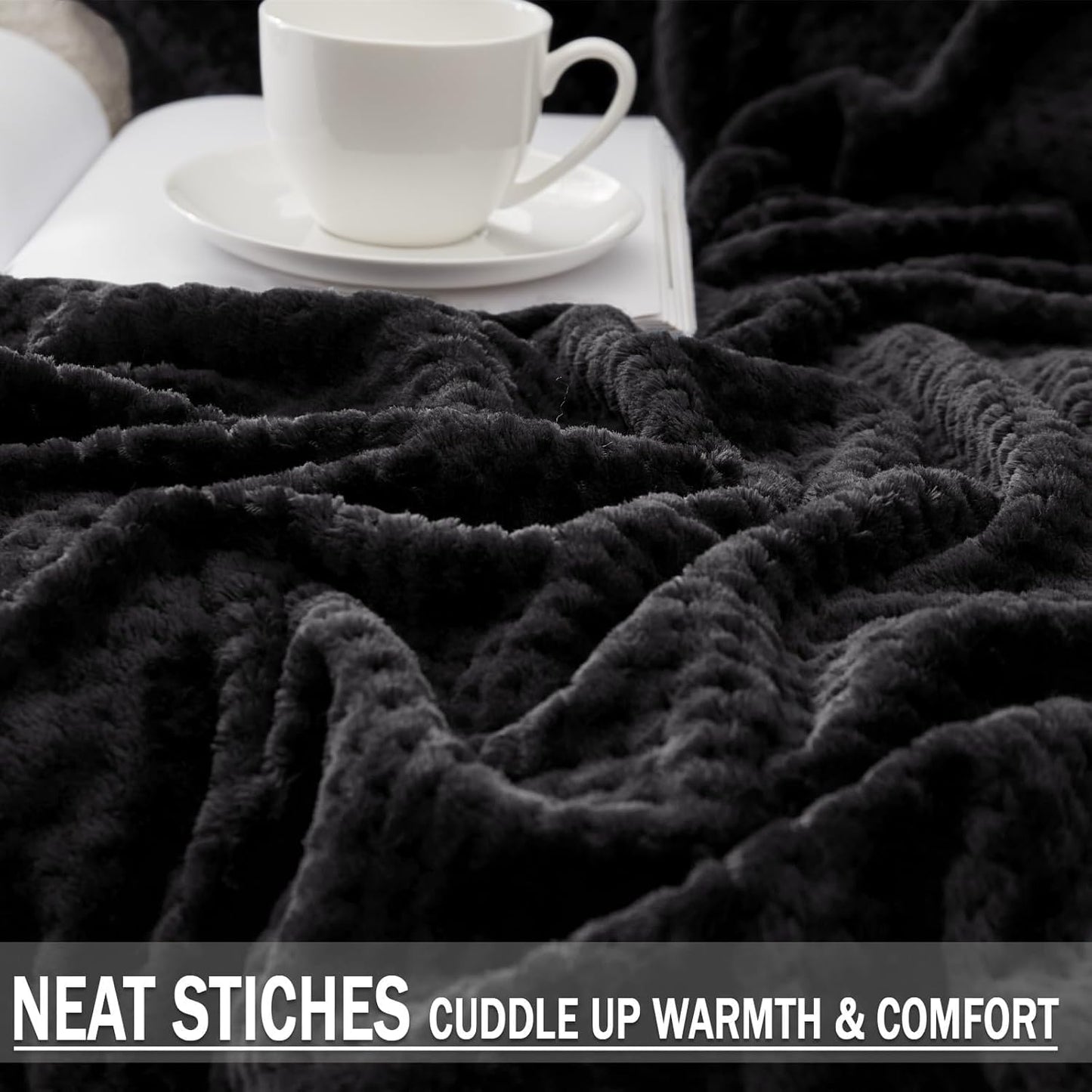 Exclusivo Mezcla Fleece Throw Blanket Extra Large, Super Soft and Warm Blankets for Couch, Sofa and Bed Waffle Textured, Cozy, Fuzzy and Lightweight (Slate Blue, 50x70 Inches)