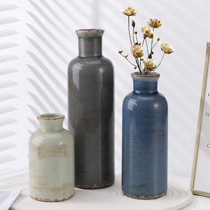 Small White Ceramic Vase Set of 3, Boho Modern White Flower Vase Room Decor, Farmhouse Decor, Vases for Your Kitchen, Bathroom, Bedroom, Living Room, Office&Shelf Centerpiece Table Decorations