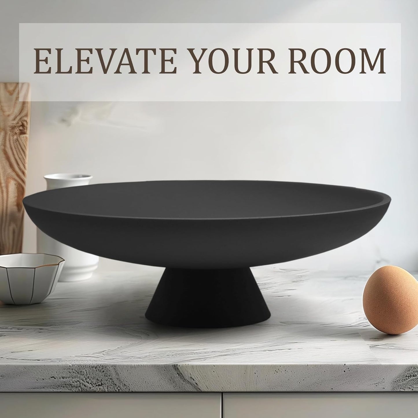 LIN CHUAN Large Decorative Bowl, Modern Resin Pedestal Bowl for Home Decor, Stylish Fruit Bowl for Kitchen Counter, Chic Key Holder for Entry Table, Beige
